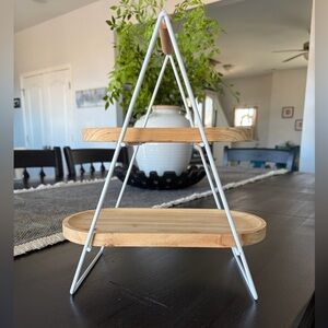 Ankyo Two-Tier Wooden and White Metal Stand